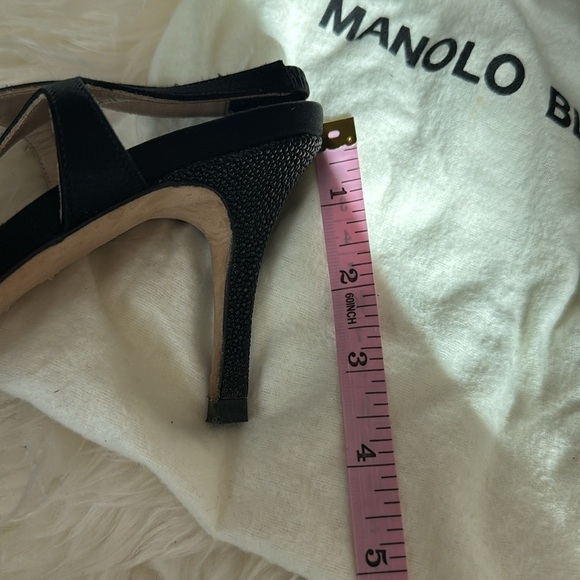 Manolo Blahnik Black Satin and Crystal Embellished Heels T-strap slingback pumps - Picture 12 of 15